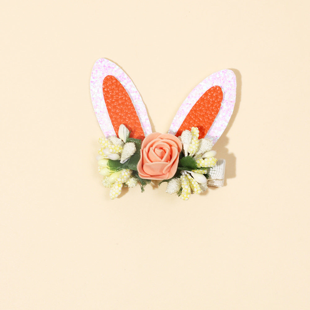 Wholesale baby solid color flower rabbit ears cute side hairclip